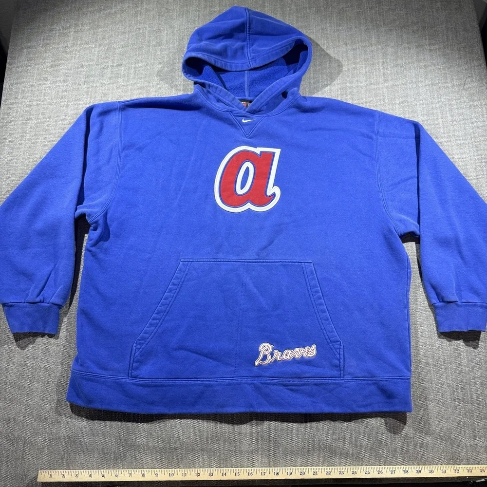 Atlanta Braves Hoodie Mens 2XL Blue MLB Baseball Nike Cooperstown Fleece